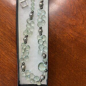 Original Handmade Quartz and Sterling Silver Filigree Toggle Necklace 16"